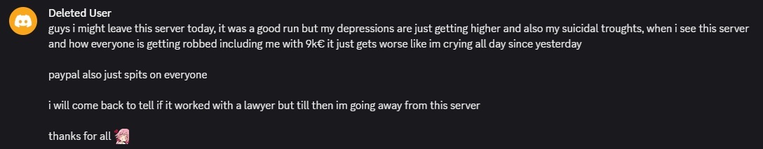 Discord message from angrykitten about his financial situation and mental state in 2022